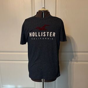 Hollister Men's Charcoal Tee with Maroon Logo